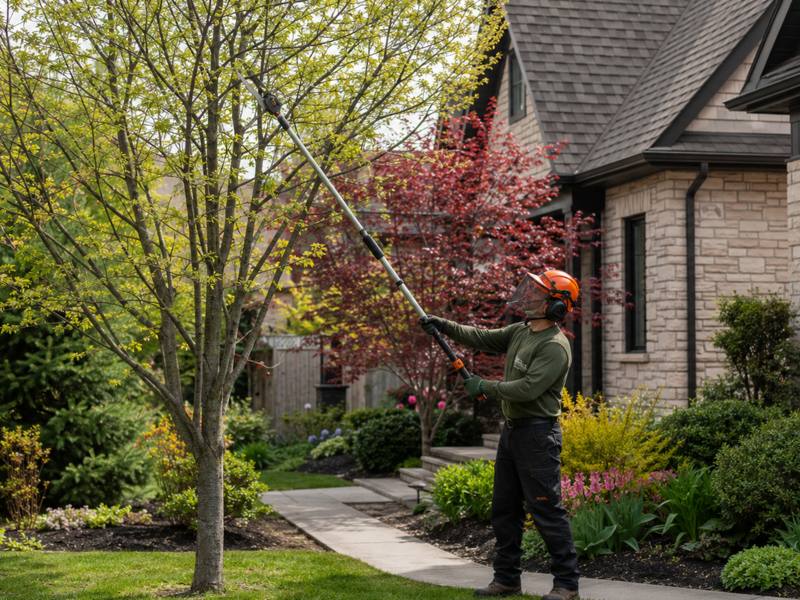 A Bedford Park Tree Service crew member assessing a mature tree