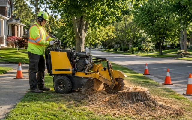 Grinder working through a large stump